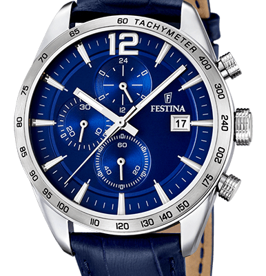 Festina Timeless Chronograph Leather Strap Blue Dial Quartz F16760-3 Men's Watch