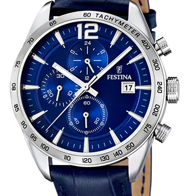 Festina Timeless Chronograph Leather Strap Blue Dial Quartz F16760-3 Men's Watch
