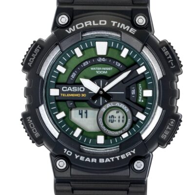 Casio Analog Digital Resin Strap Green Dial Quartz AEQ-110W-3A2V 100M Men's Watch