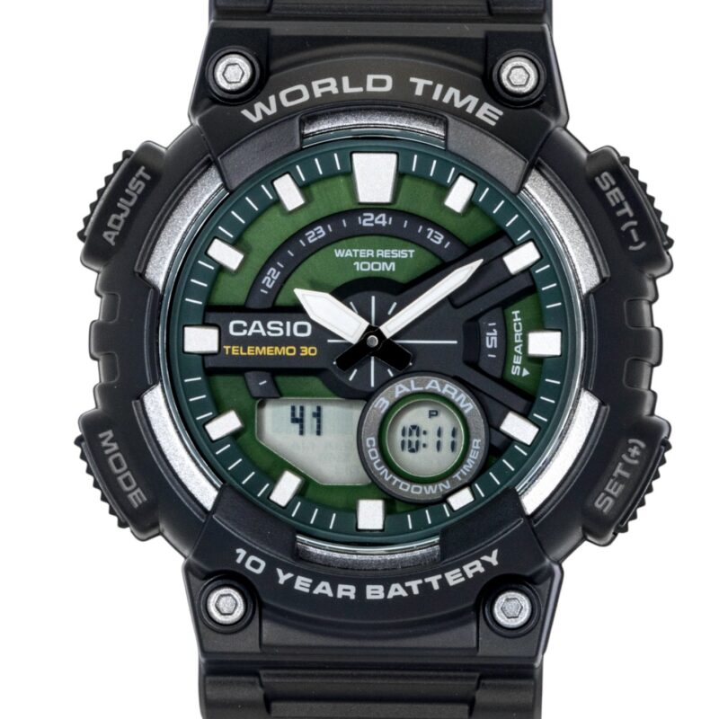 Casio Analog Digital Resin Strap Green Dial Quartz AEQ-110W-3A2V 100M Men's Watch
