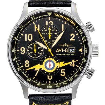AVI-8 Hawker Hurricane Classic Chronograph Leather Strap Black Dial Quartz AV-4011-0Z Men's Watch With Extra Strap