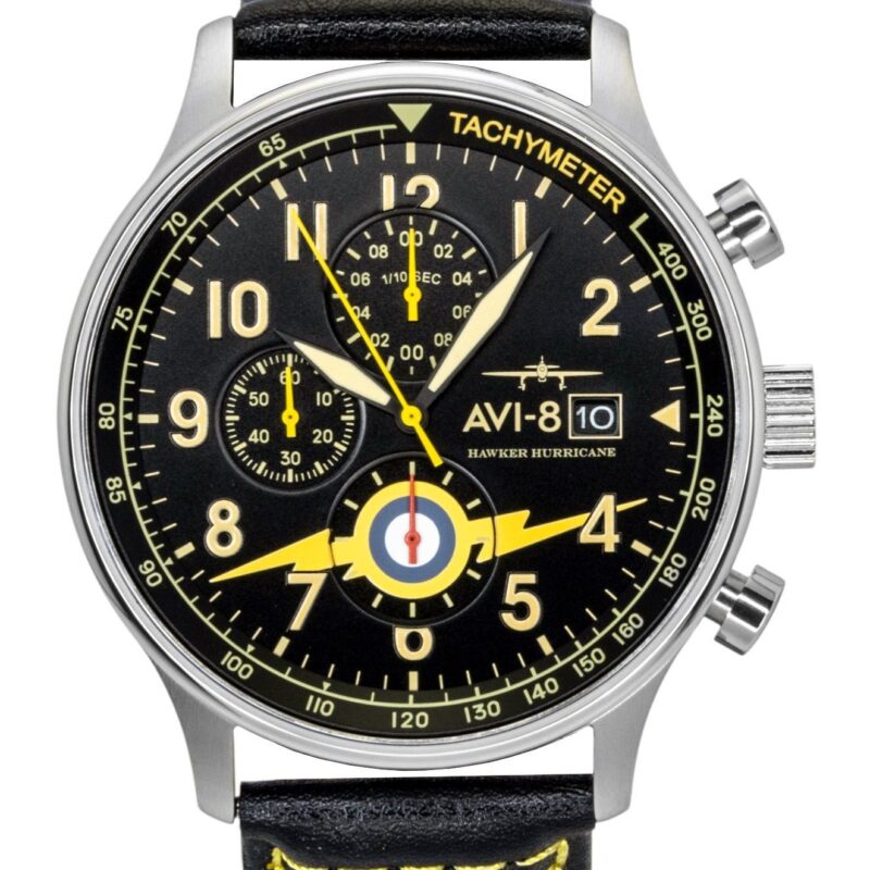 AVI-8 Hawker Hurricane Classic Chronograph Leather Strap Black Dial Quartz AV-4011-0Z Men's Watch With Extra Strap