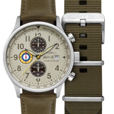 AVI-8 Hawker Hurricane Classic Chronograph Khaki Dial Quartz AV-4011-1B Men's Watch With Extra Strap