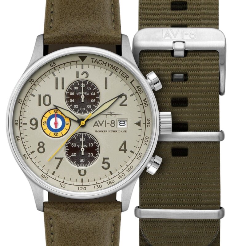 AVI-8 Hawker Hurricane Classic Chronograph Khaki Dial Quartz AV-4011-1B Men's Watch With Extra Strap