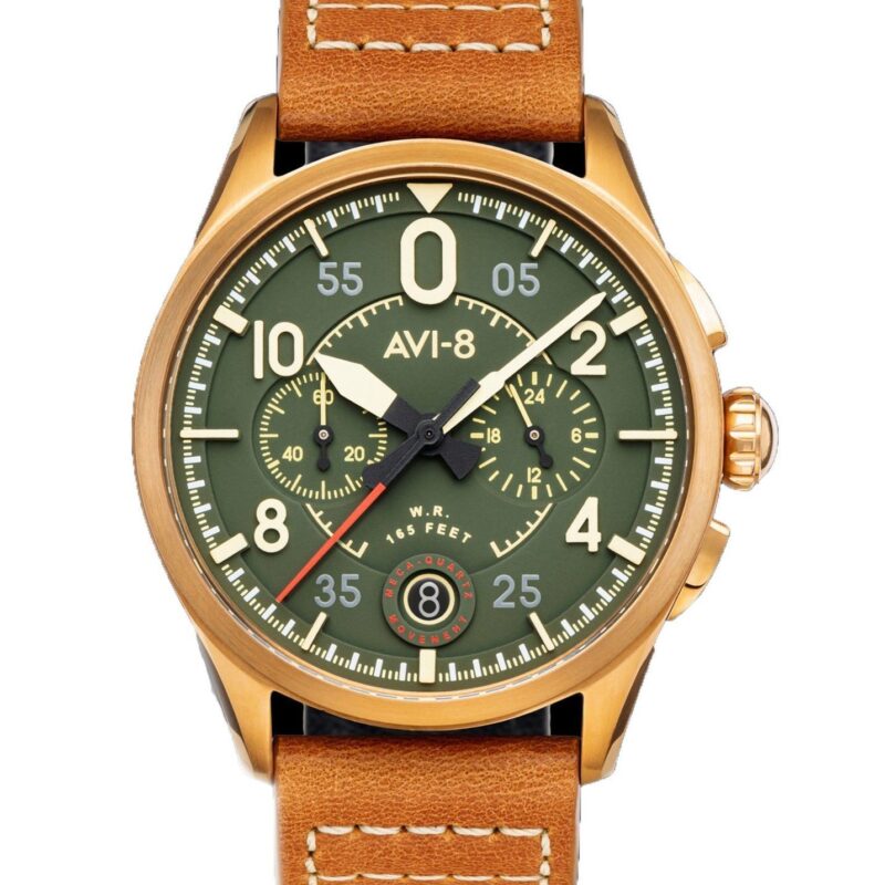 AVI-8 Spitfire Lock Chronograph Leather Strap Bronze Green Dial Quartz AV-4089-02 Men's Watch