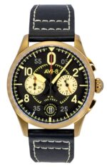 AVI-8 Spitfire Lock Chronograph Void Black Leather Strap Black Dial Quartz AV-4089-07 Men's Watch