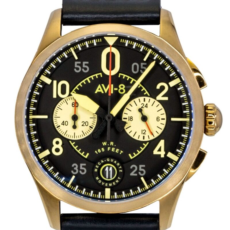 AVI-8 Spitfire Lock Chronograph Void Black Leather Strap Black Dial Quartz AV-4089-07 Men's Watch
