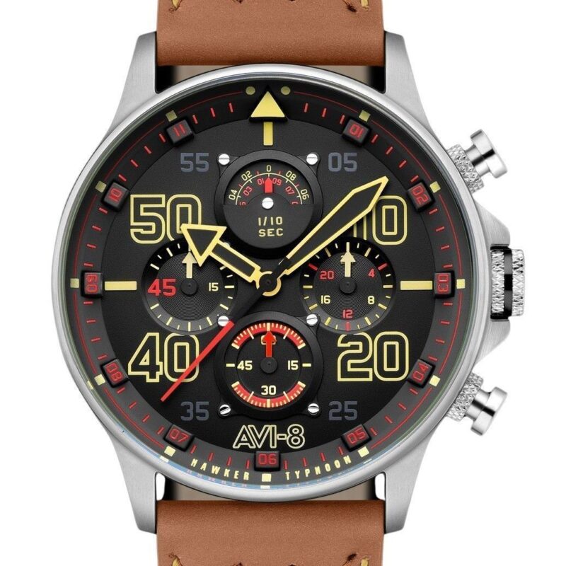 AVI-8 Hawker Typhoon Coningham Chronograph Baldwin Leather Strap Black Dial Quartz AV-4093-0B Men's Watch AVI-8 Hawker Typhoon Coningham Chronograph Baldwin Leather Strap Black Dial Quartz AV-4093-0B Men's Watch