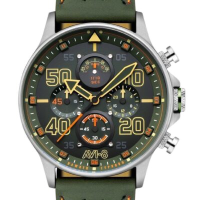 AVI-8 Hawker Typhoon Coningham Chronograph Harding Leather Strap Green Dial Quartz AV-4093-0D Men's Watch
