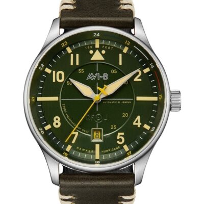 AVI-8 Hawker Hurricane Kent Automatic Hampshire Leather Strap Green Dial AV-4094-03 Men's Watch