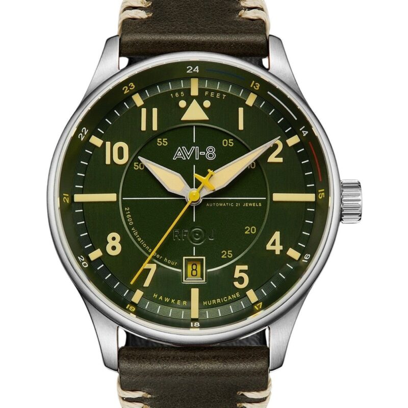 AVI-8 Hawker Hurricane Kent Automatic Hampshire Leather Strap Green Dial AV-4094-03 Men's Watch