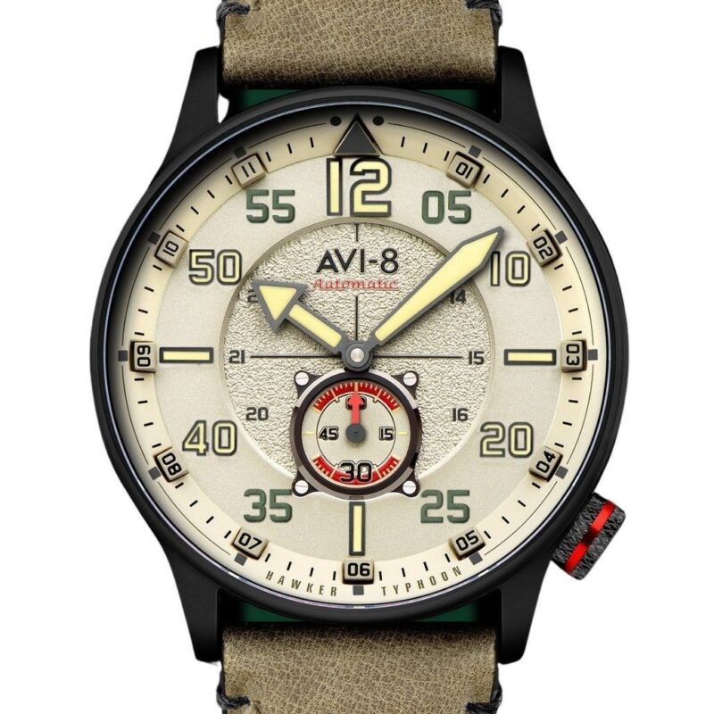 AVI-8 Hawker Typhoon Baldwin Automatic Leather Strap Dark Khaki Dial AV-4119-04 Men's Watch