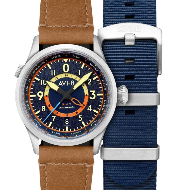 AVI-8 Flyboy Wingman Worldtimer GMT Atlantic Blue Dial Automatic AV-4120-01 Men's Watch With Extra Strap