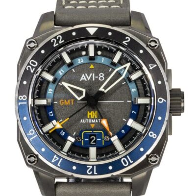 AVI-8 Hawker Hunter Atlas GMT Leather Strap Mist Grey Dial Automatic AV-4122-04 Men's Watch