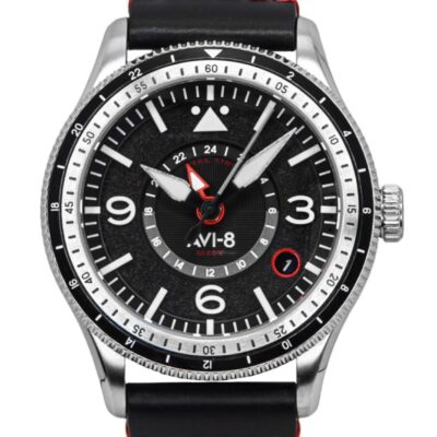 AVI-8 Flyboy Airmaster GMT Leather Strap Engine Black Dial Automatic AV-4128-01 Men's Watch