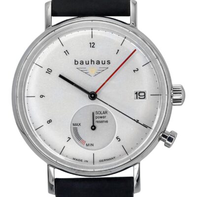 Bauhaus Classic Black Leather Strap White Dial Solar 21121 Men's Watch