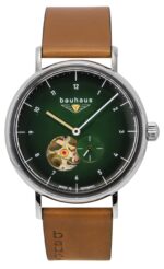 Bauhaus Classic Leather Strap Dark Green Open Heart Dial Automatic 21664 Men's Watch