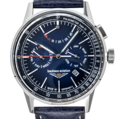 Bauhaus Aviation Leather Strap Blue Dial Automatic 23623 Men's Watch