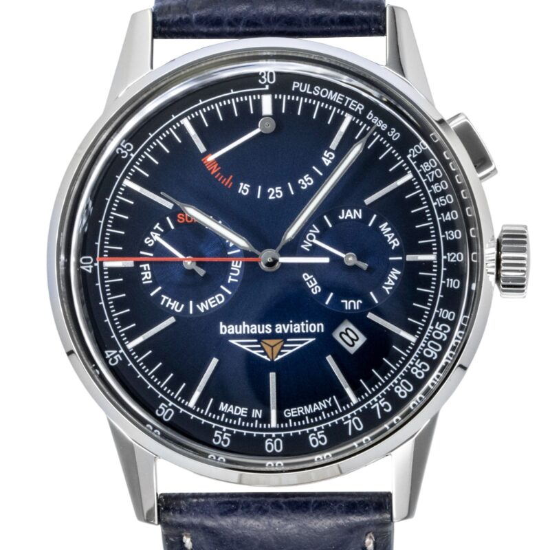 Bauhaus Aviation Leather Strap Blue Dial Automatic 23623 Men's Watch