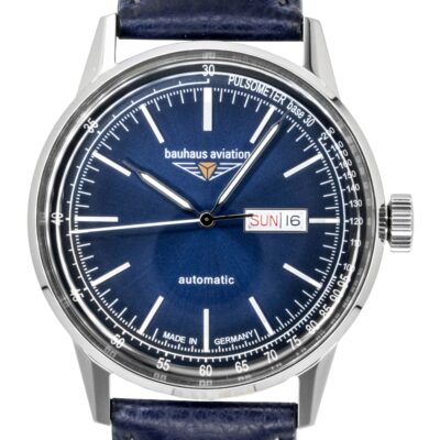 Bauhaus Aviation Leather Strap Blue Dial Automatic 23663 100M Men's Watch