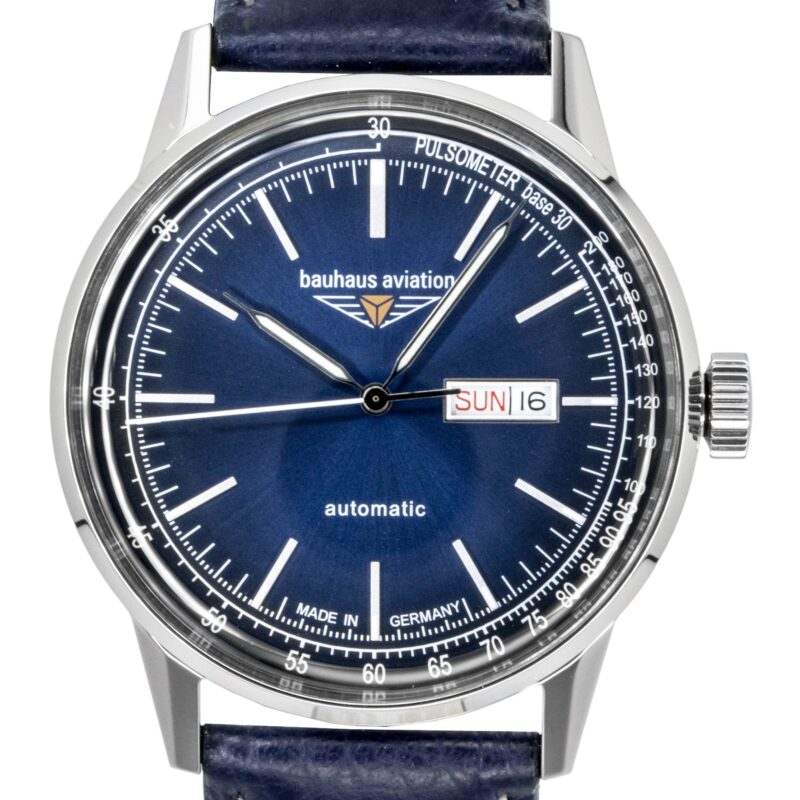 Bauhaus Aviation Leather Strap Blue Dial Automatic 23663 100M Men's Watch