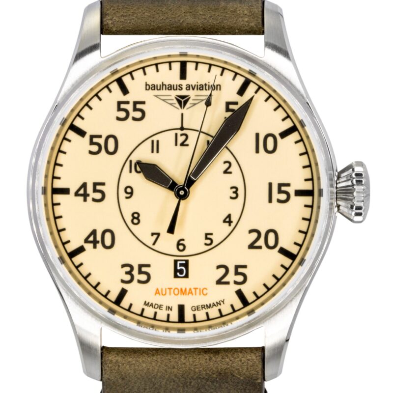 Bauhaus Aviation Leather Strap Beige Dial Automatic 27565 Men's Watch
