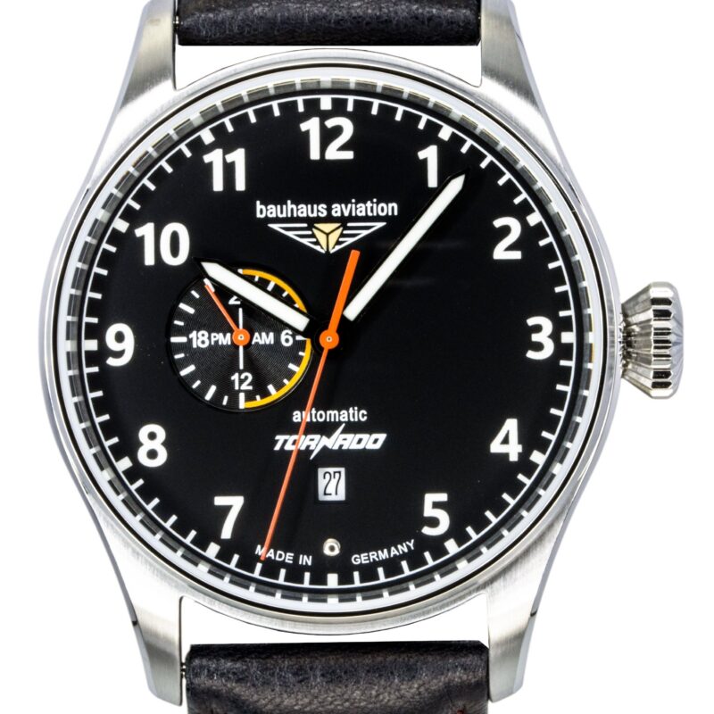 Bauhaus Aviation Tornado Leather Strap Black Dial Automatic 27642 Men's Watch