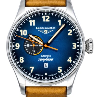 Bauhaus Aviation Tornado Leather Strap Blue Dial Automatic 27643 Men's Watch