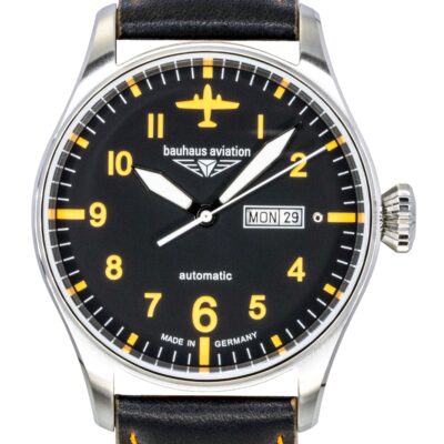 Bauhaus Aviation Leather Strap Black Dial Automatic 27665 Men's Watch