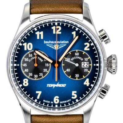 Bauhaus Aviation Tornado chronograph Leather Strap Blue Dial Quartz 27723 Men's Watch