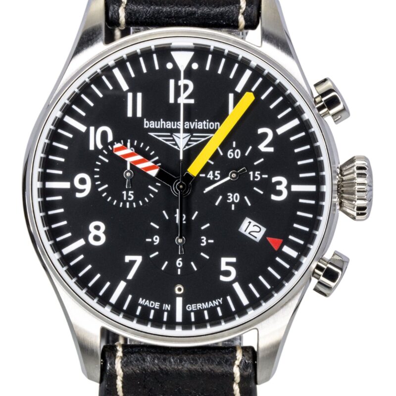 Bauhaus Aviation Chronograph Leather Strap Black Dial Quartz 27885 100M Men's Watch