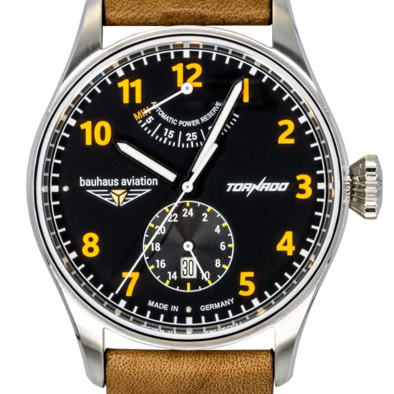 Bauhaus Aviation Tornado Leather Strap Black Dial Automatic 27905 Men's Watch