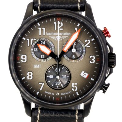Bauhaus Aviation Chronograph Leather Strap Brown Dial Quartz 28861 100M Men's Watch