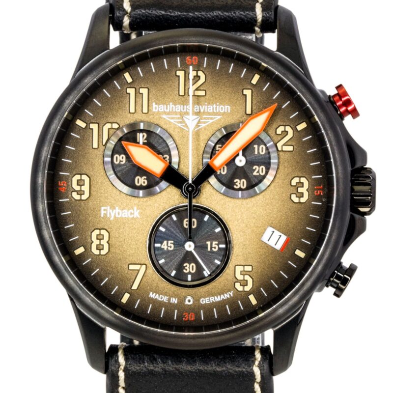 Bauhaus Aviation Flyback Chronograph Leather Strap Brown Dial Quartz 28885 100M Men's Watch