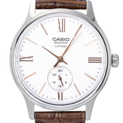 Casio Beside Analog Leather Strap White Dial Quartz BMS-100L-5AV Men's Watch