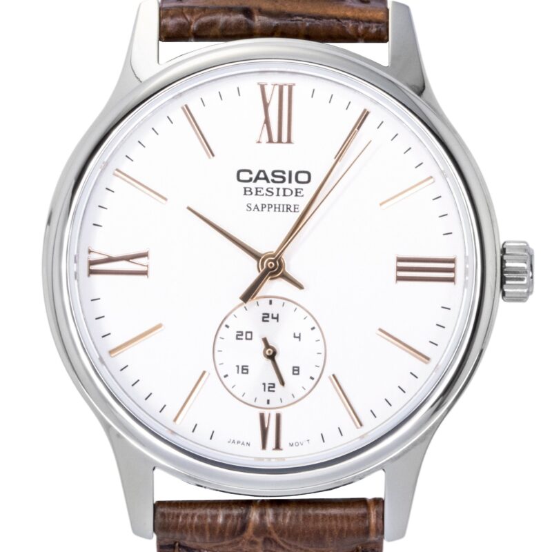 Casio Beside Analog Leather Strap White Dial Quartz BMS-100L-5AV Men's Watch
