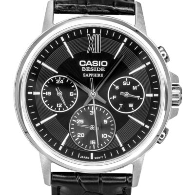 Casio Beside Analog Leather Strap Black Dial Quartz BMS-300L-1AV Men's Watch