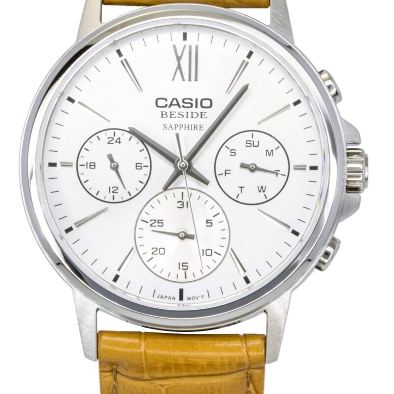 Casio Beside Analog Leather Strap Silver Dial Quartz BMS-300L-5AV Men's Watch