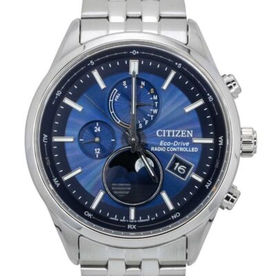 Citizen Eco-Drive Radio Controlled Moon Phase Blue Dial Stainless Steel BY1030-50L 100M Men's Watch