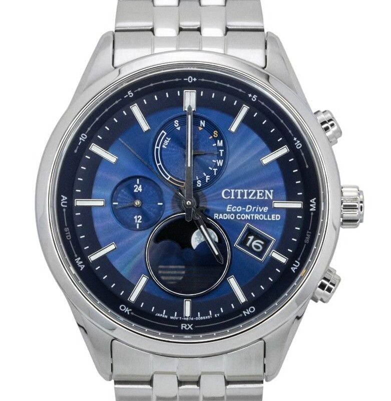 Citizen Eco-Drive Radio Controlled Moon Phase Blue Dial Stainless Steel BY1030-50L 100M Men's Watch Citizen Eco-Drive Radio Controlled Moon Phase Blue Dial Stainless Steel BY1030-50L 100M Men's Watch