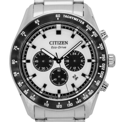 Citizen Eco-Drive Chronograph Stainless Steel White Dial CA4674-58A 100M Men's Watch