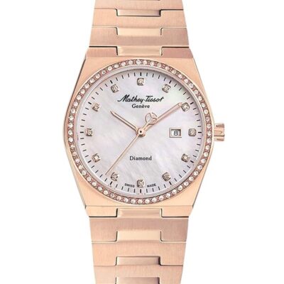 Mathey-Tissot Zeus Diamond Accents Rose Gold Tone Stainless Steel Mother Of Pearl Dial Quartz D118SPI Women's Watch