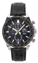 Casio Edifice Analog Chronograph Leather Strap Black Dial Quartz EFR-574BL-1AV 100M Men's Watch