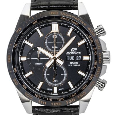 Casio Edifice Analog Chronograph Leather Strap Black Dial Quartz EFR-574BL-1AV 100M Men's Watch