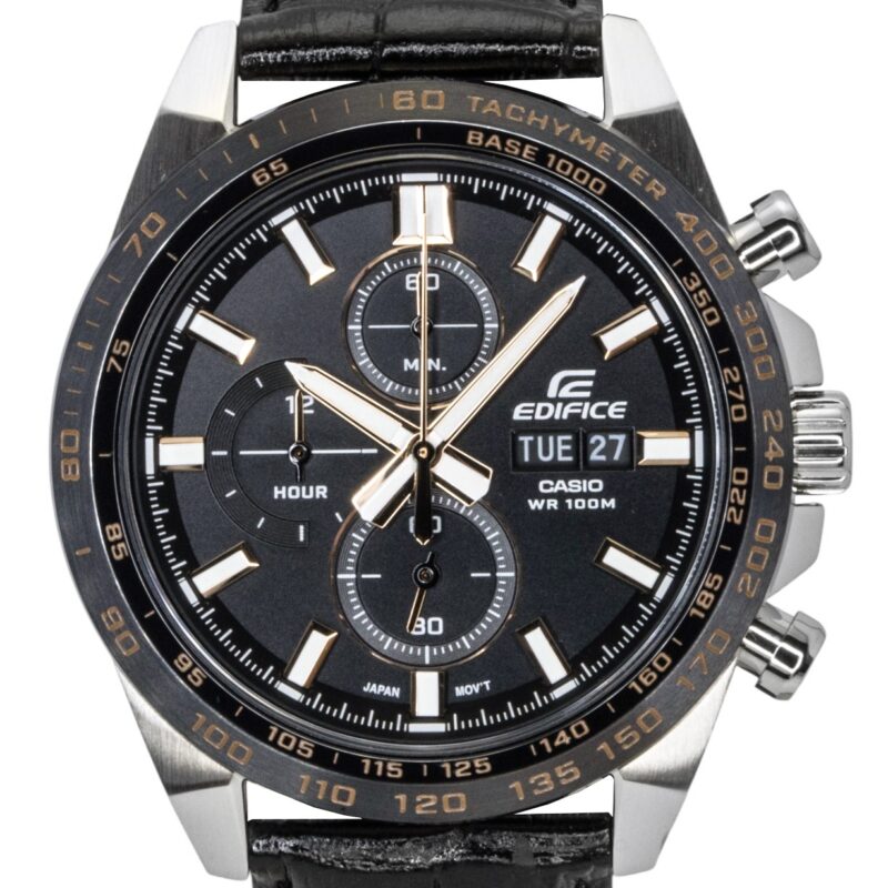 Casio Edifice Analog Chronograph Leather Strap Black Dial Quartz EFR-574BL-1AV 100M Men's Watch