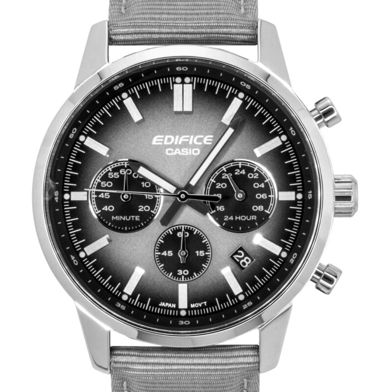 Casio Edifice Analog Chronograph Leather Strap Grey Dial Quartz EFR-575C-8A 100M Men's Watch