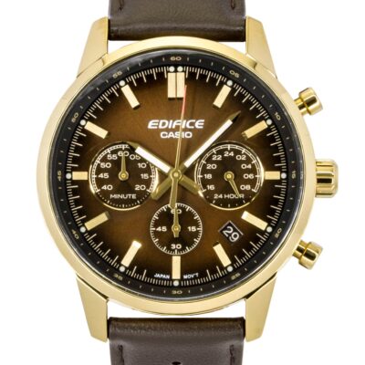 Casio Edifice Analog Chronograph Leather Strap Brown Dial Quartz EFR-575CL-5A 100M Men's Watch
