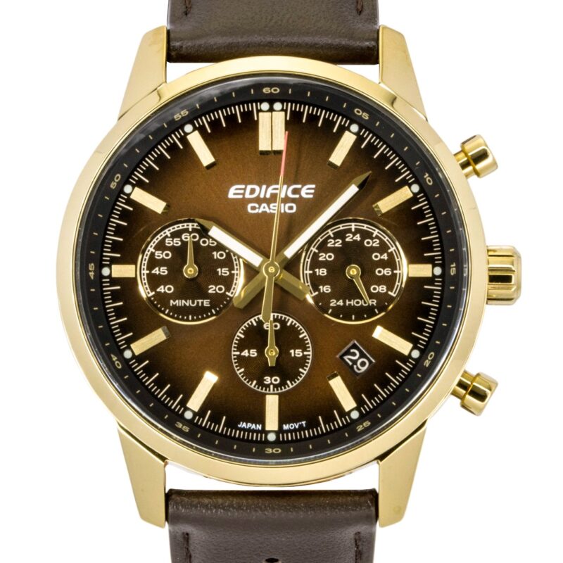 Casio Edifice Analog Chronograph Leather Strap Brown Dial Quartz EFR-575CL-5A 100M Men's Watch