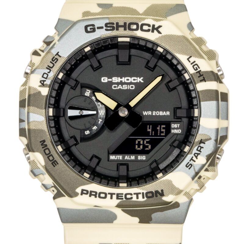 Casio G-Shock Analog Digital Camouflage Bio-based Resin Strap Black Dial Quartz GA-2100CM-5A 200M Men's Watch