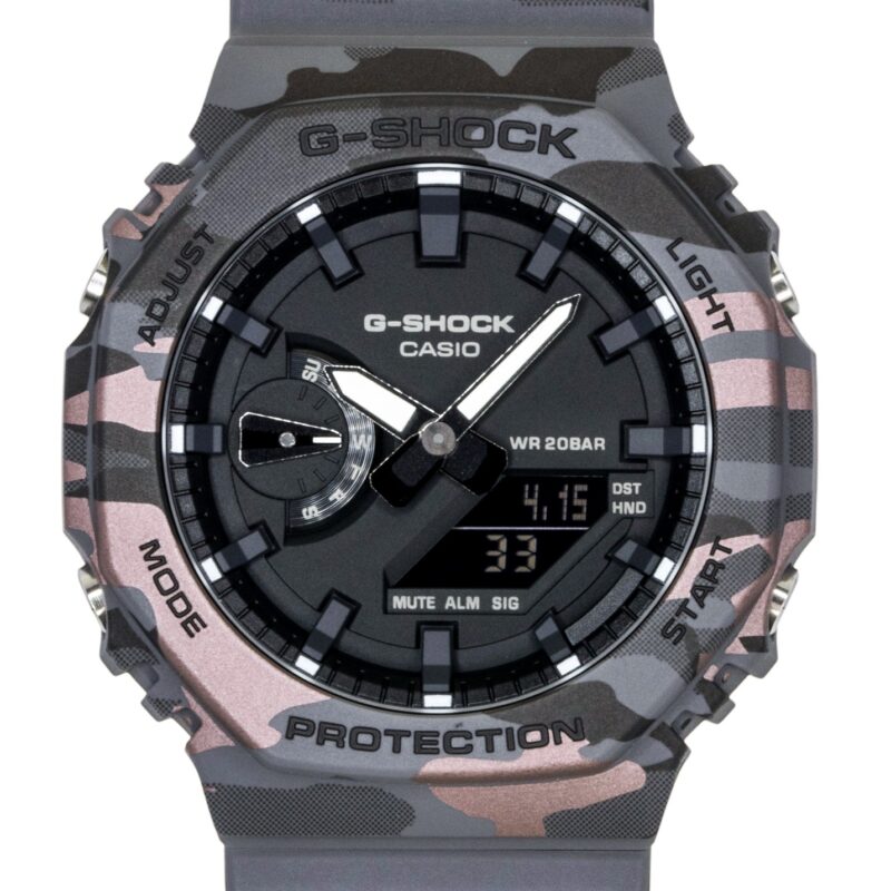 Casio G-Shock Analog Digital Camouflage Bio-based Resin Strap Black Dial Quartz GA-2100CM-8A 200M Men's Watch